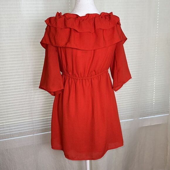 Jack by BB Dakota M Vibrant Poppy Red On or Off Shoulder Ruffle Mini Dress - Picture 6 of 16
